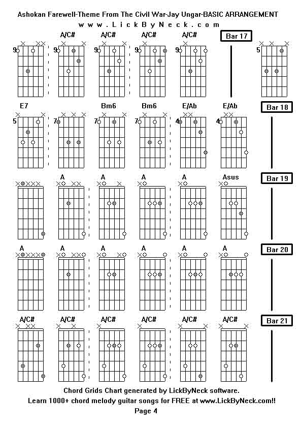 Chord Grids Chart of chord melody fingerstyle guitar song-Ashokan Farewell-Theme From The Civil War-Jay Ungar-BASIC ARRANGEMENT,generated by LickByNeck software.